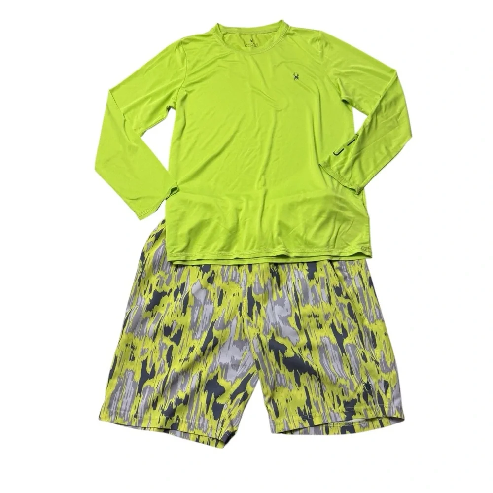 Spyder | 2 Piece Kids Swim Set in Neon Yellow Green and Gray Size Large L